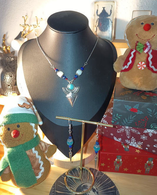 Parure Collier & Boucles d'oreilles "Souveraine des Étoiles Bleues"